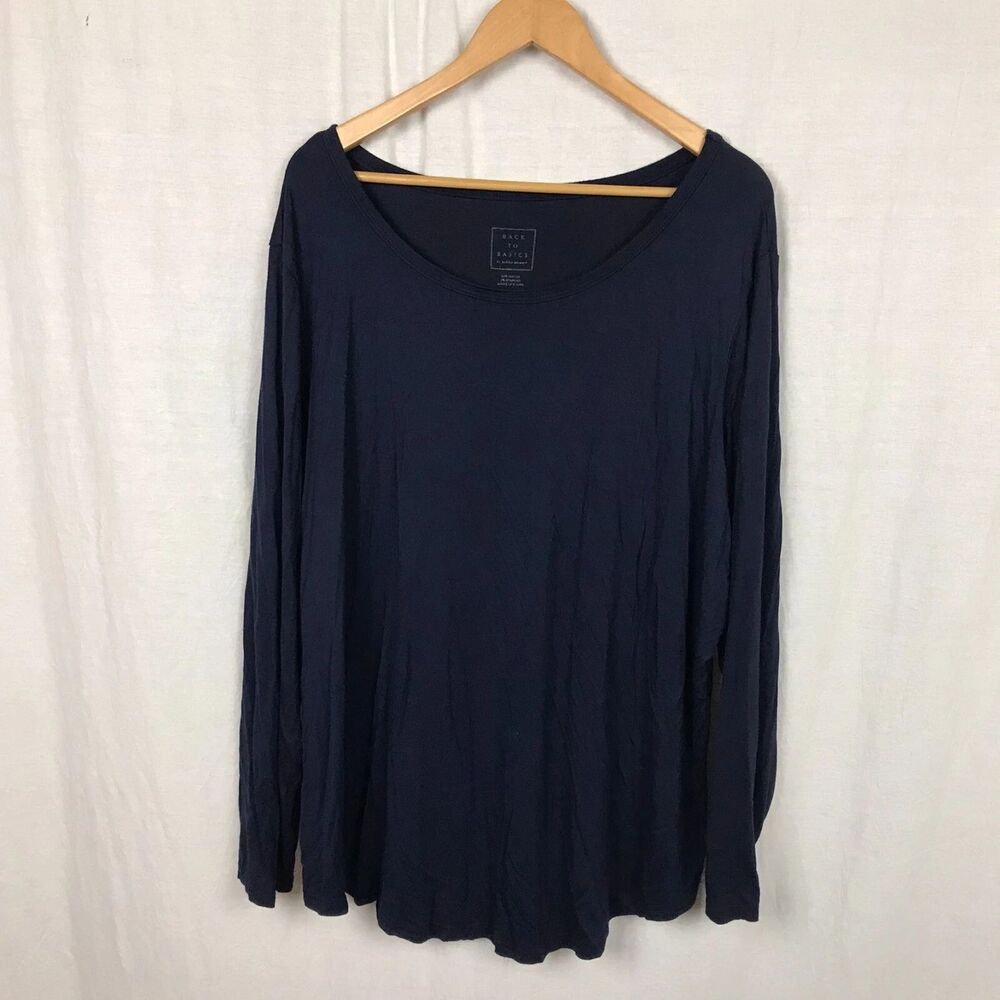 Ashley Stewart Back to Basics ByWomen's Long Sleeve Tee Scoop Neck Blue 22/24